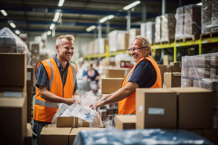Vielfältiges Team bei der Arbeit im Lager